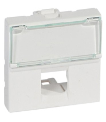 Plastron Mosaic 2 modules avec porte-repère transparent pour 1 connecteur format Keystone simple blanc