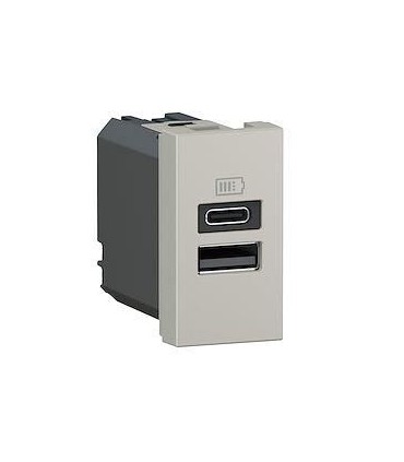 Mosaic Chargeur USB Type-A+Type-C - 2 modules alu pour support LCM