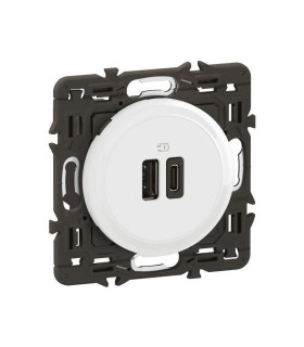 Céliane Prise 2 USB 15W Type-A+C enjoliveur Blanc et support