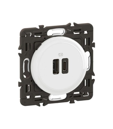 Céliane Prise 2 USB 15W Type-A+C enjoliveur Blanc et support