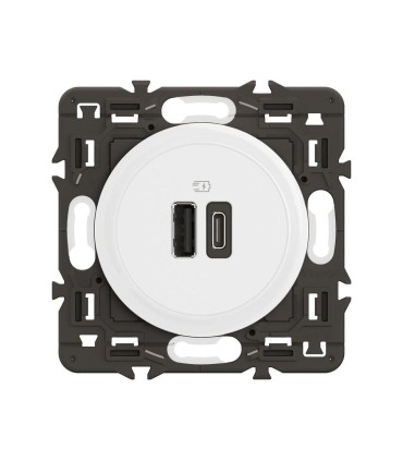 Céliane Prise 2 USB 15W Type-A+C enjoliveur Blanc et support