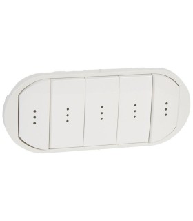 Enjoliveur Céliane quintuple pour interrupteur, va-et-vient ou poussoir avec voyant - Blanc