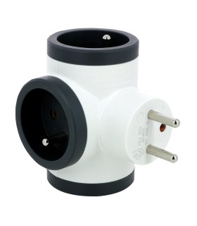 Fiche triplite 3 prises 2P+T latérales 16A 3680W - blanc et gris foncé