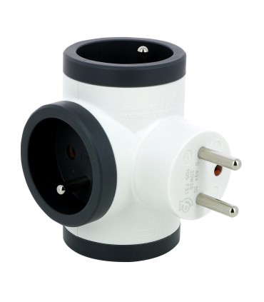 Fiche triplite 3 prises 2P+T latérales 16A 3680W - blanc et gris foncé