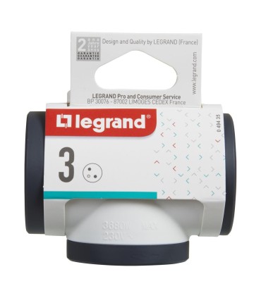 Fiche triplite 3 prises 2P+T latérales 16A 3680W - blanc et gris foncé