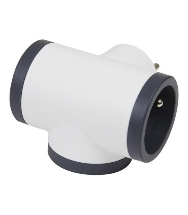 Fiche triplite 3 prises 2P+T latérales 16A 3680W - blanc et gris foncé
