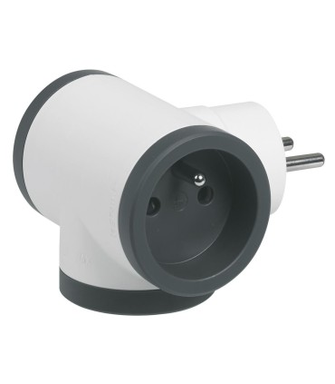 Fiche triplite 3 prises 2P+T latérales 16A 3680W - blanc et gris foncé