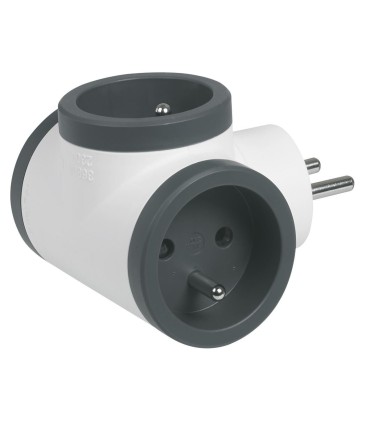Fiche triplite 3 prises 2P+T latérales 16A 3680W - blanc et gris foncé