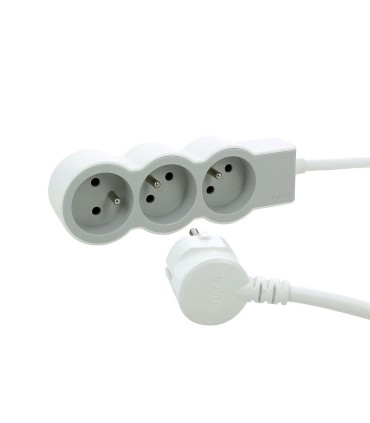 Rallonge 3x2P+T avec cordon 3m 3G 1,5mm² - blanc/gris clair