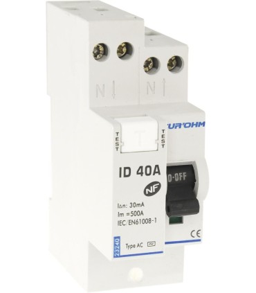 Interrupteur différentiel 40A 1P+N 30mA haut/haut Classe AC