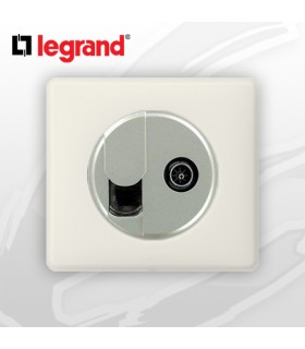 Prise RJ45 Cat 6 + TV complète Legrand Céliane Craie Poudré