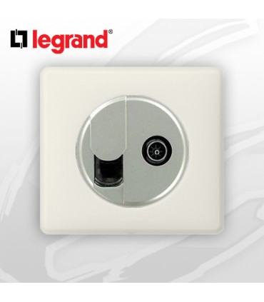 Prise RJ45 Cat 6 + TV complète Legrand Céliane Craie Poudré