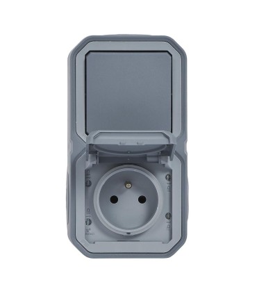 Prise et va-et-vient vertical Plexo complet saillie gris