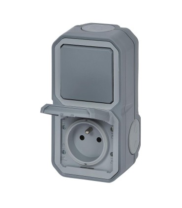 Prise et va-et-vient vertical Plexo complet saillie gris