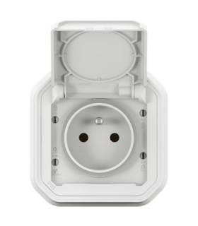 Prise avec volet Plexo complete encastré avec griffes blanc