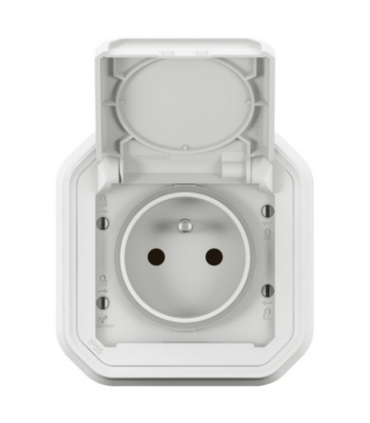 Prise avec volet Plexo complete encastré avec griffes blanc