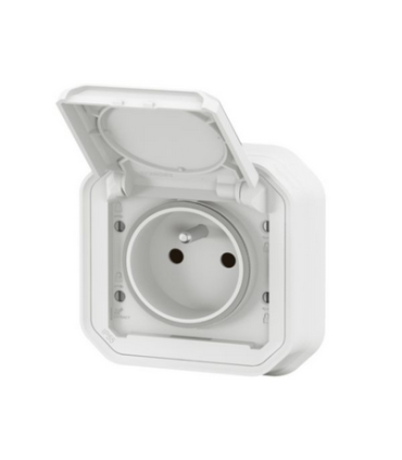 Prise avec volet Plexo complete encastré avec griffes blanc