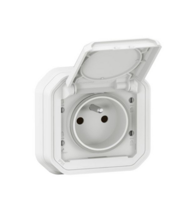 Prise avec volet Plexo complete encastré avec griffes blanc