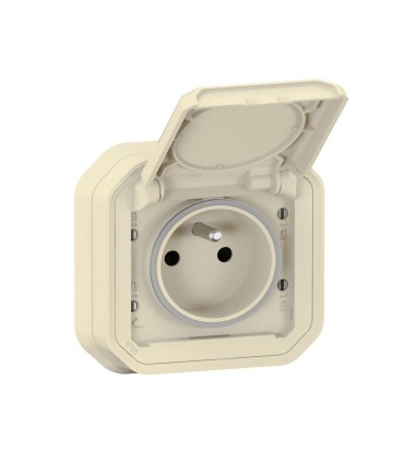 Prise avec griffes avec volet Plexo complet encastré Beige