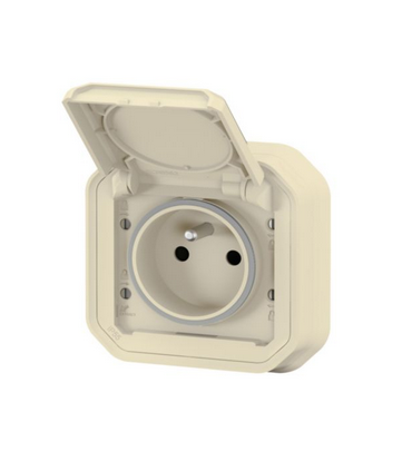 Prise avec griffes avec volet Plexo complet encastré Beige