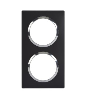 Plaque carrée Dooxie 2 postes finition noir bague chromé