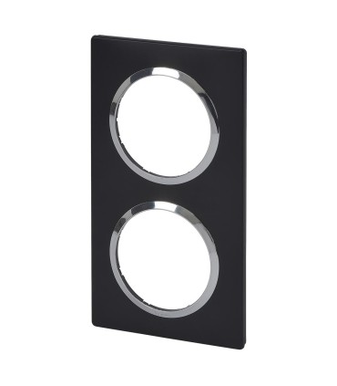 Plaque carrée Dooxie 2 postes finition noir bague chromé