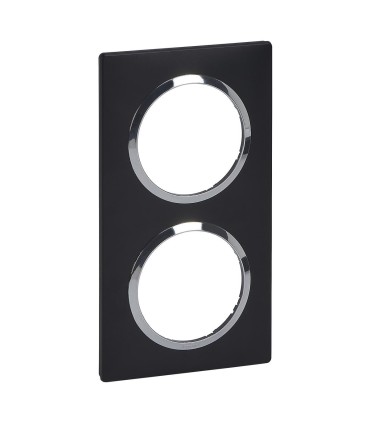 Plaque carrée Dooxie 2 postes finition noir bague chromé