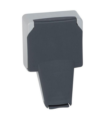 Prise étanche 2P+T avec volet IP66 fiche engagée Plexo composable 16A 250V Gris