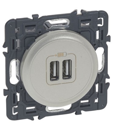 Double chargeur USB Céliane LEGRAND type A, 15 w Titane (067716)