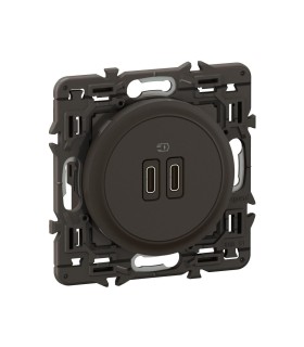 Prise 2 USB Céliane 20W Power Delivery Type-C+C enjoliveur Noir