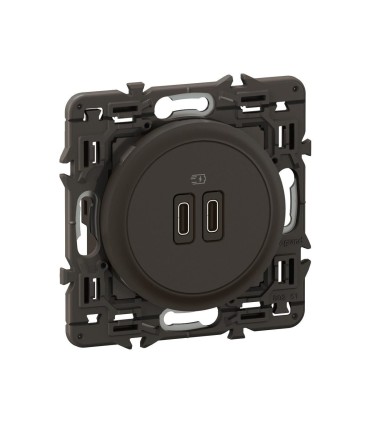 Prise 2 USB Céliane 20W Power Delivery Type-C+C enjoliveur Noir
