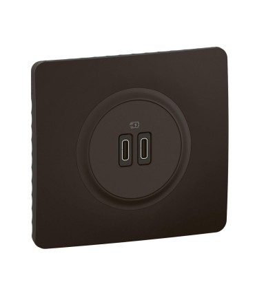 Prise 2 USB Céliane 20W Power Delivery Type-C+C enjoliveur Noir
