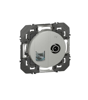 Prise TV + RJ45 catégorie 6 STP compacte Dooxie finition alu