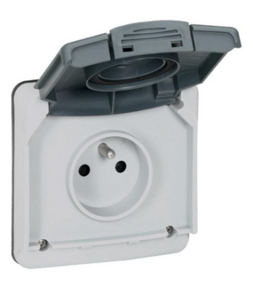 Prise étanche 2P+T avec volet Plexo IP66 composable 16A 250V~ grise