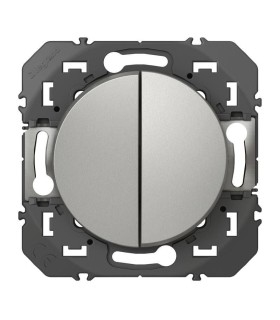 Interrupteur ou va-et-vient 10AX + bouton poussoir 6A Dooxie - enjoliveur Aluminium.