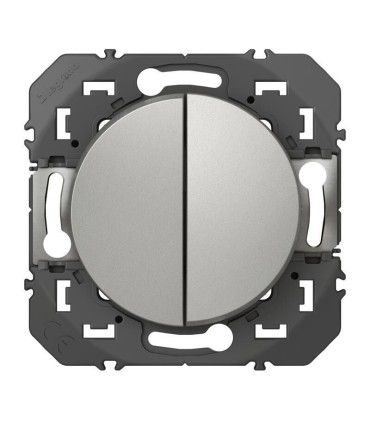 Interrupteur ou va-et-vient 10AX + bouton poussoir 6A Dooxie - enjoliveur Aluminium.