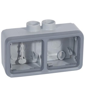 Boîtier étanche PG16 Plexo à presse-étoupe 2 postes horizontaux composable IP55 gris