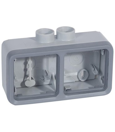 Boîtier étanche PG16 Plexo à presse-étoupe 2 postes horizontaux composable IP55 gris