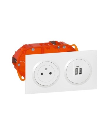 Kit Dooxie double USB + prise 2P+T Surface encastré précâblés blanc