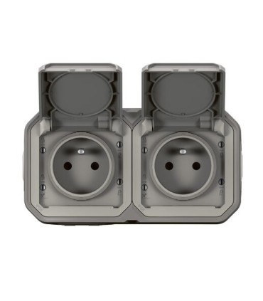 Prise de courant 2x2P+T horizontale Plexo complet saillie gris / Legrand