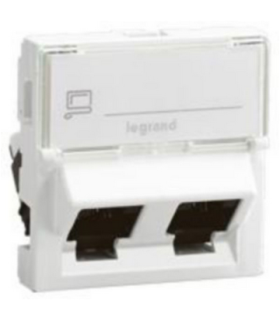 Double prise RJ45 Mosaic catégorie 6 FTP inclinées à 45° 2 modules blanc
