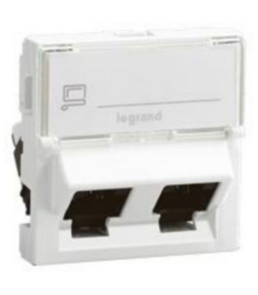 Double prise RJ45 Mosaic catégorie 6 FTP inclinées à 45° 2 modules blanc