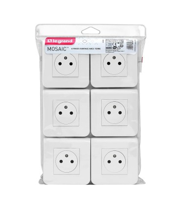 Lot de 6 prises Surface Mosaic blanc complet avec plaque
