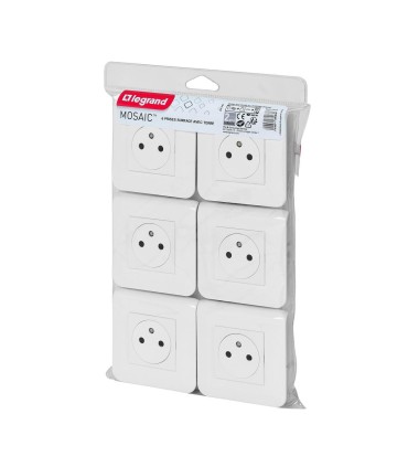 Lot de 6 prises Surface Mosaic blanc complet avec plaque