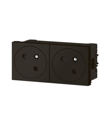 Double prise 2P+T Surface Mosaic Link raccordement latéral 4 modules - noir mat