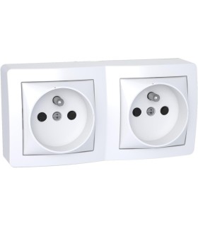Alréa double prise 2P + T connexion rapide avec cadre saillie blanc