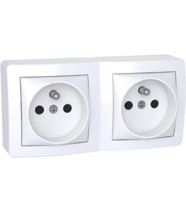 Alréa double prise 2P + T connexion rapide avec cadre saillie blanc