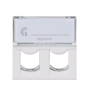 Plastron Mosaic avec porte-repère transparent pour 2 connecteurs Keystone 2 modules blanc