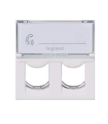 Plastron Mosaic avec porte-repère transparent pour 2 connecteurs Keystone 2 modules blanc