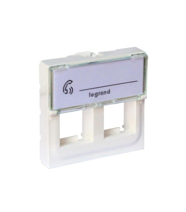 Plastron Mosaic avec porte-repère transparent pour 2 connecteurs Keystone 2 modules blanc